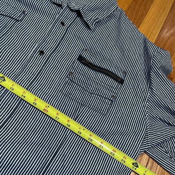 Hickory Striped Black Snap Button Long Sleeve Shirt Freude Japan Brand 3L XL - Picture 3 of 10